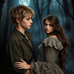 An adult Peter Pan and Wendy, set in a dark romance theme