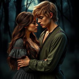An adult Peter Pan and Wendy, set in a dark romance theme
