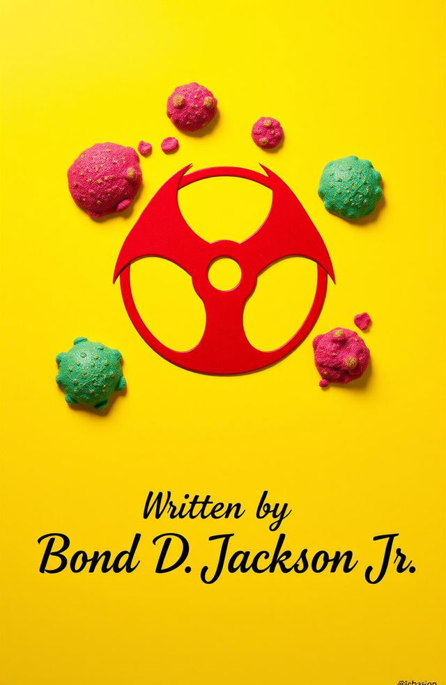 A striking image featuring a vivid yellow background adorned with a prominent red biohazard insignia at the center