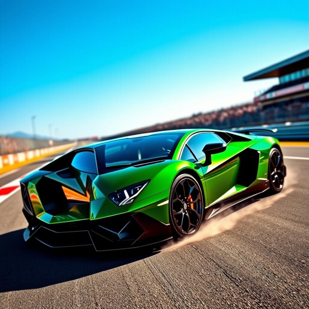 A striking Lamborghini Aventador SVJ, showcasing its aggressive aerodynamic design with sharp lines and an iconic, sleek silhouette