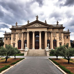 A majestic building designed for the minister of a country and council chambers, set in Italy during World War II
