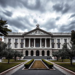 A majestic building designed for the minister of a country and council chambers, set in Italy during World War II