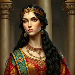 A regal portrait of Queen Artystone, the daughter of Cyrus the Great