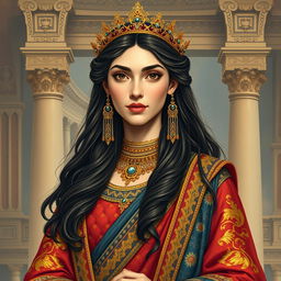 A regal portrait of Queen Artystone, the daughter of Cyrus the Great