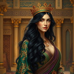 A stunning portrait of Queen Roxane, the wife of Alexander the Great, envisioned as a powerful and regal figure, embodying the essence of Persian nobility