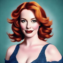 A high-quality digital art portrait of Christina Hendricks with blonde hair