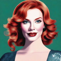 A high-quality digital art portrait of Christina Hendricks with blonde hair