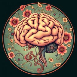 An intricate Art Nouveau style illustration of a brain that creatively symbolizes ADHD