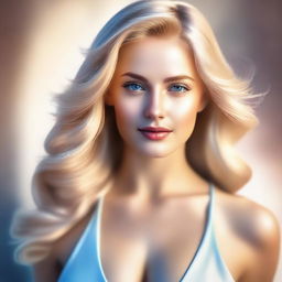 A high-quality digital art portrait of a beautiful woman with blonde hair and a busty figure