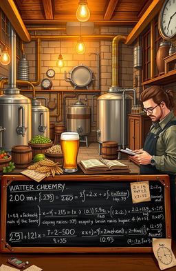 A detailed and artistic representation of a homebrew beer brewery setting