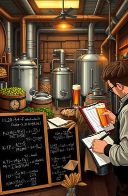 A detailed and artistic representation of a homebrew beer brewery setting