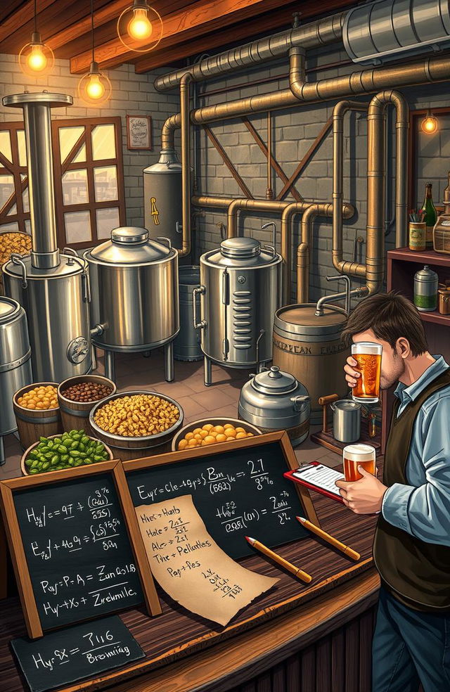 A detailed and artistic representation of a homebrew beer brewery setting