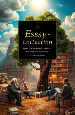 A visually captivating book cover design for a collection of essays that intertwine themes of philosophy, literature, history, and psychology