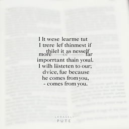 Design a page layout featuring the quote: "I have learned not to think of myself as more important than you