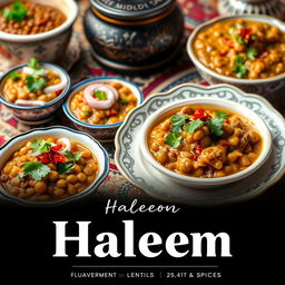 A vibrant poster showcasing a variety of delicious haleem bites