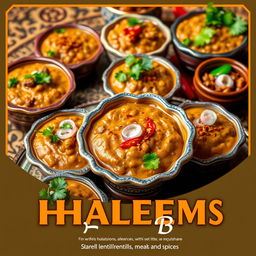 A vibrant poster showcasing a variety of delicious haleem bites
