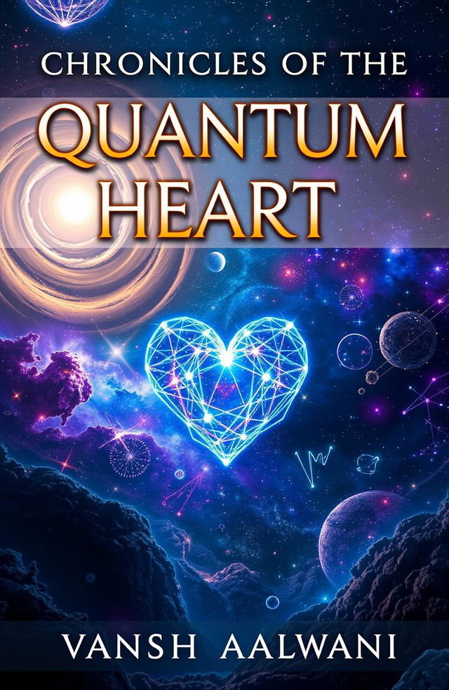 A visually stunning book cover for 'Chronicles of the Quantum Heart' by Vansh Aalwani