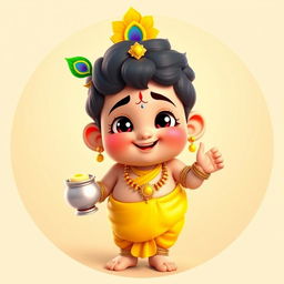 A 3D cartoon-style depiction of child Krishna (Bal Krishna), featuring a chubby and cute figure with a mischievous smile