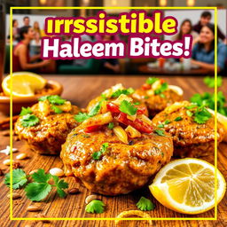 A vibrant and colorful poster showcasing delicious haleem bites