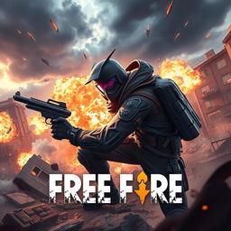 A highly detailed and dynamic image capturing an intense Free Fire gaming scene