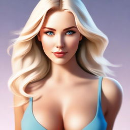 This is a high-quality digital art image of a beautiful, busty blonde woman