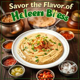 A vibrant and eye-catching poster featuring delectable haleem bites