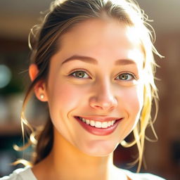 A brightened portrait of a person, maintaining a soft and flattering light on the face while enhancing the overall brightness of the image