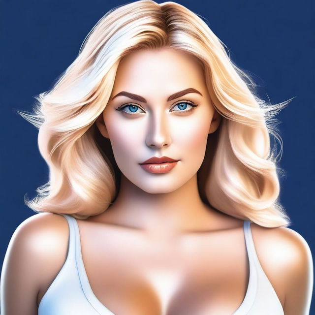 This is a high-quality digital art image of a beautiful, busty blonde woman