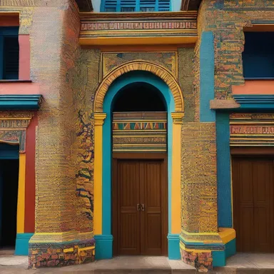 The Ghanaian influence is evident in the vibrant colors and intricate patterns used in the architectural details of this building.