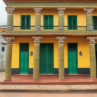 The Ghanaian influence is evident in the vibrant colors and intricate patterns used in the architectural details of this building.