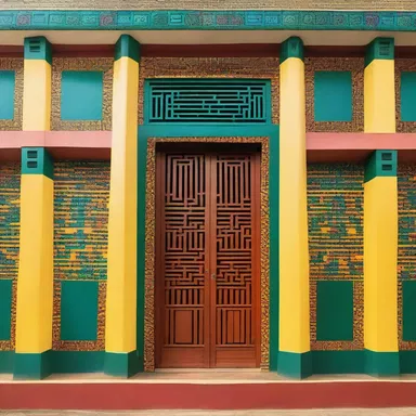 The Ghanaian influence is evident in the vibrant colors and intricate patterns used in the architectural details of this building.
