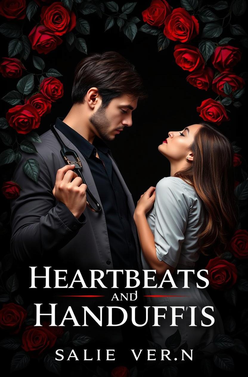 A striking black and red floral cover design for 'Heartbeats and Handcuffs