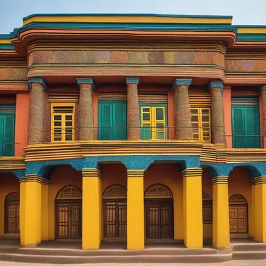 The Ghanaian influence is evident in the vibrant colors and intricate patterns used in the architectural details of this building.