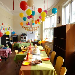 A charming party room with large windows on the right side, allowing natural light to flood the space