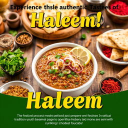 A stunning poster highlighting Haleem, a rich and flavorful Middle Eastern dish