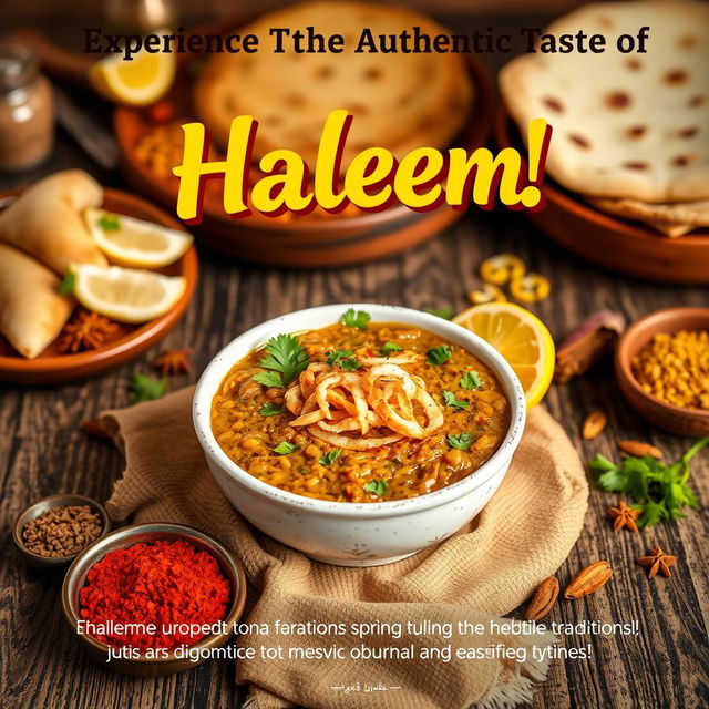 A stunning poster highlighting Haleem, a rich and flavorful Middle Eastern dish