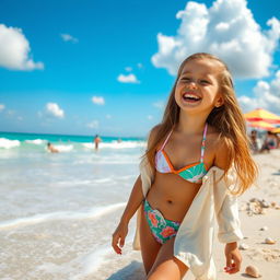 A cute young girl enjoying a sunny day at the beach