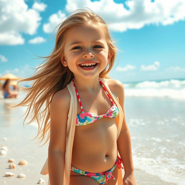 A cute young girl enjoying a sunny day at the beach