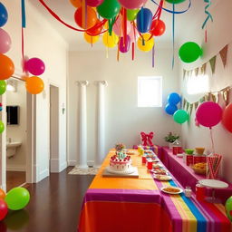 A lively party room featuring a small window on the right side that lets in a bit of natural light, enhancing the festive atmosphere