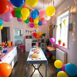 A vibrant party room featuring a window on the right side that bathes the space in natural light, enhancing the lively atmosphere