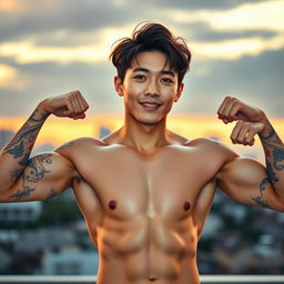 A stunning portrait of a male model inspired by Chanyeol from EXO, showcasing a hot muscular body