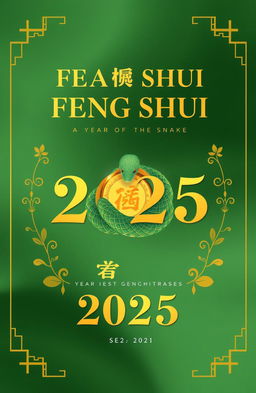 A visually stunning cover design for a Feng Shui Zodiac book focused on the Year of the Snake in 2025