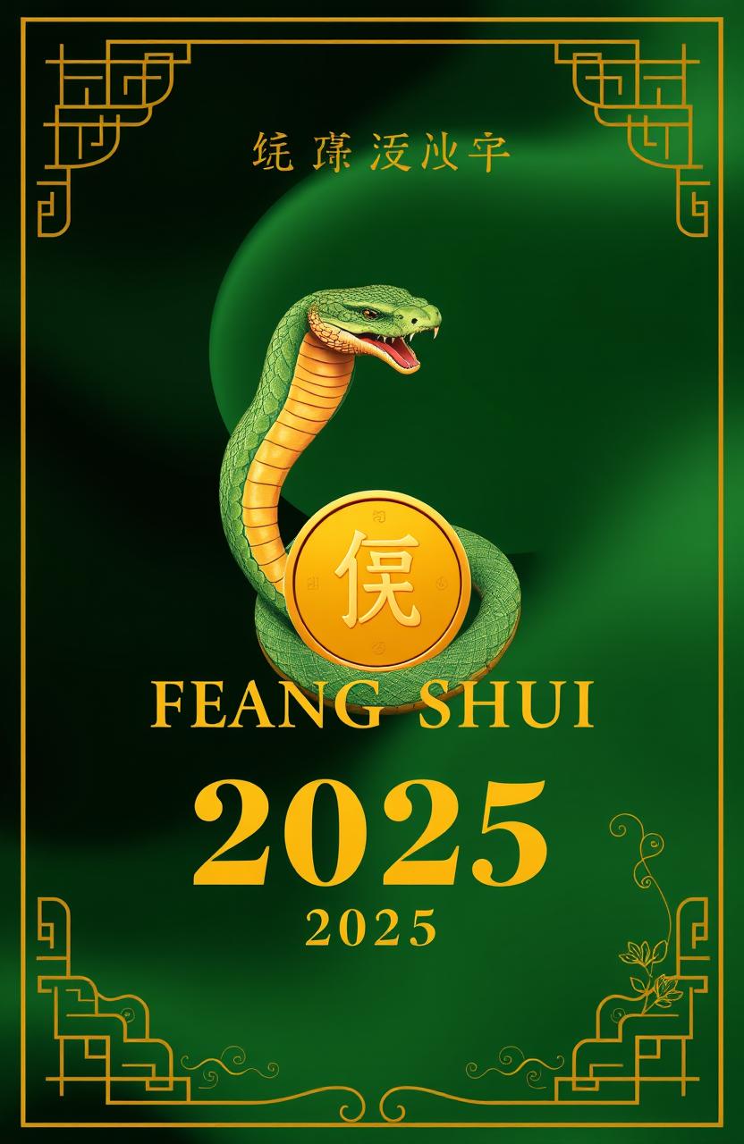 A visually stunning cover design for a Feng Shui Zodiac book focused on the Year of the Snake in 2025