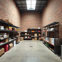 A small warehouse with an industrial design, characterized by its lack of windows, creating a unique and enclosed atmosphere
