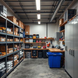 A well-organized storage room featuring a clean and spacious layout, designed for efficiency