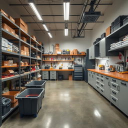 A well-organized storage room featuring a clean and spacious layout, designed for efficiency
