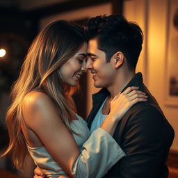 A passionate and intimate moment between a young attractive woman and an attractive young man, where their chemistry is evident