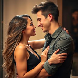 A passionate and intimate moment between a young attractive woman and an attractive young man, where their chemistry is evident
