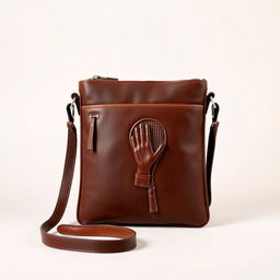 A stylish crossbody leather bag with a unique design, featuring a tennis arm motif