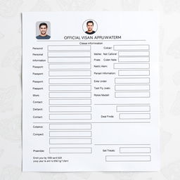 A well-designed official visa application form represented in a digital format